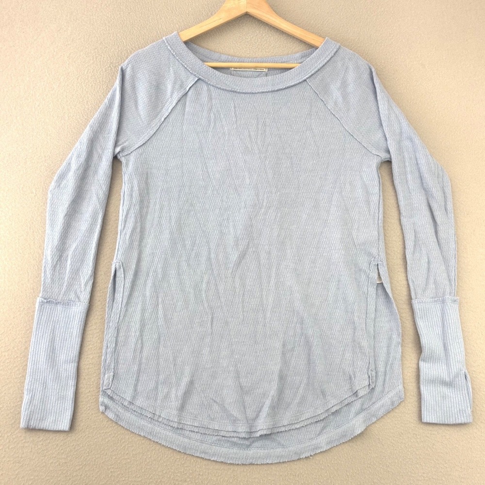 We The Free Laguna Top Women XS Blue Thermal Raglan Thumbhole Ribbed Blouse